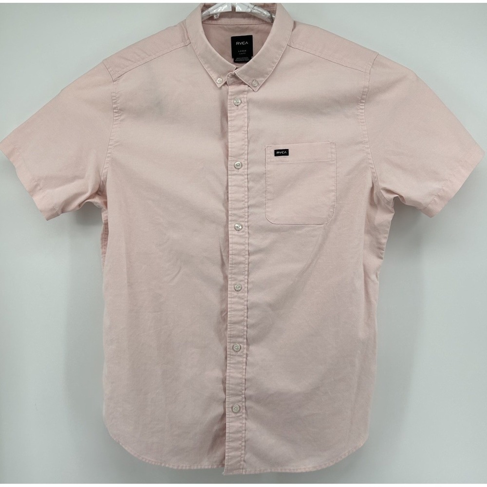 RVCA Slim Fit Short Sleeve Button Down Pink Men's Size Large